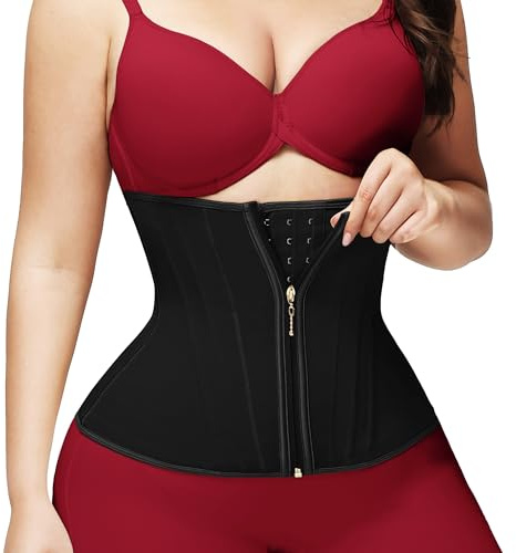 SHAPSHE Waist Trainer for Women Tummy Control Workout Waist Cincher Corset Shapewear Postpartum Body Shaper Faja with Zipper Hook Black