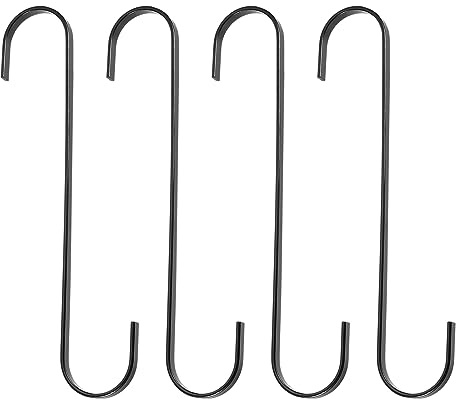 sourcing map Flache S-Haken, 20 cm, beschichtetes Metall, 7,6 mm breit, S-förmiger Haken für Zuhause, Küche, Aufbewahrung, zum Aufhängen, Schwarz, 4 Stück