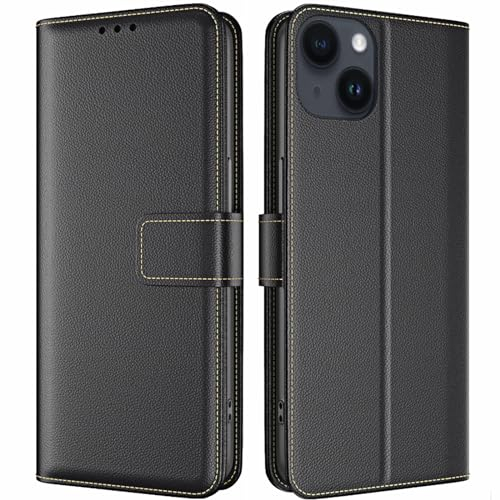 TQIAHF Coque pour iPhone 15 Coque Etui avec Porte Carte à Rabat Clapet Portefeuille en Cuir Pochette Magnétique Antichoc Flip Case Étui Cover Housse Protection Coque pour iPhone 15,Noir