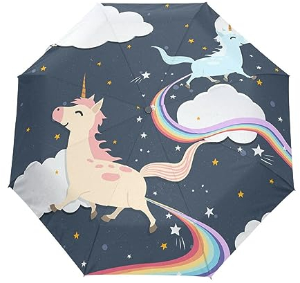 Süße Einhorn Baby Pferd Regenschirm Taschenschirm Kinder Jungen Mädchen UV-Schutz Auf-Zu Automatik Umbrella Verstärkt Winddichte Zusammenklappbar