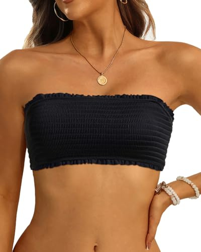 Aqua Eve Haut de Bikini Bandeau sans Bretelles pour Femme, Noir, Taille M