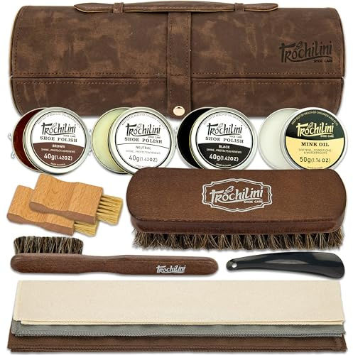 TROCHILINI Shoe Polish 13PC Shoe Shine Kit Leather Boot Care Set Mink Oil Brushes for Gentle Cleaning Care for Men Women Dad Christmas Birthday Gifts