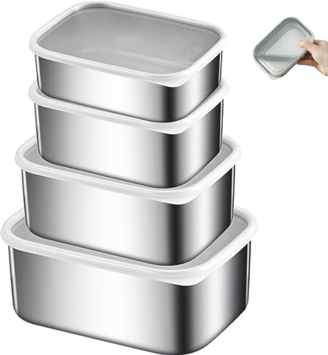 YIOUMLY Frischhaltedose,Frischhaltedosen Edelstahl,Set of 3 Fresh Food Boxes,Freezer Container,BPA-frei,Geschirrspüler Gefrierschrank Backofen Safe (5200ml,4er set)