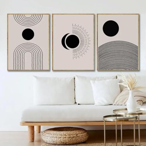 KemneT Schwarz-weiße Wand Bilder Bauhaus-Stil grafische Linie Leinwandgemälde abstrakte minimalistische Poster Kunstdrucke Bild Raumdekoration Geschenke 50 x 70 cm x 3 ungerahmt