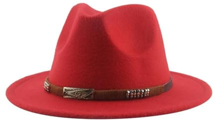 Fedora Trilby Filzhut Hut Fedora-Hüte Für Damen Kinder Mädchen Kleine Mädchen Jungen Solide Panama-Wintermütze Gefilzt 60–62 cm (XL) Rot