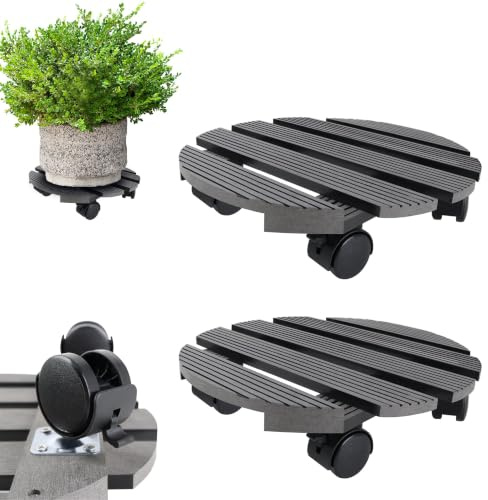 MAYTIIMO 2X WPC Pflanzenroller Rund Ø 30 cm 100 kg Tragkraft, Blumenroller mit Rollen Untersetzer Blumentopf Rollbrett Pflanzen Kübelroller für Außen- und Innenbereich, Anthrazit