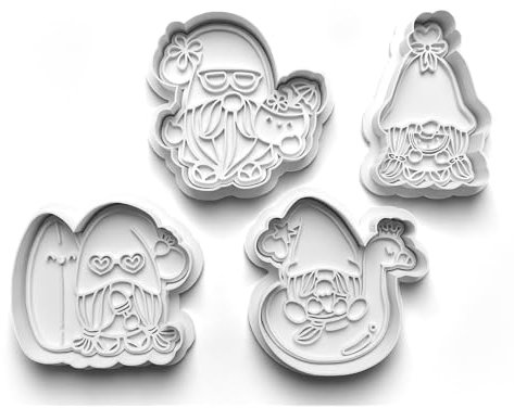 Cookie Cutters Set 4 PCS Holiday Garden Gnomes Cookie Stamp Cookie Cutter Mould Dough Fondant for Kid DIY Cookie Making