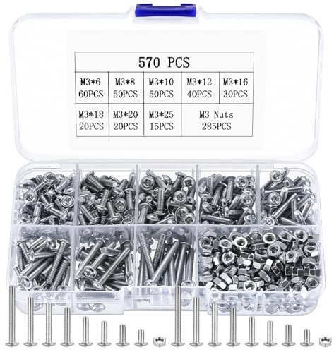 570 Pcs M3 Bolts and Nuts Assortment Set, Cross Pan Head Screws Kit, Machine Screws for Home Office Industrial