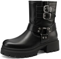 QUEEN HELENA Botines Biker Casual Botas bajas con Doble Hebilla Mujer X31-62, Negro , 39 EU