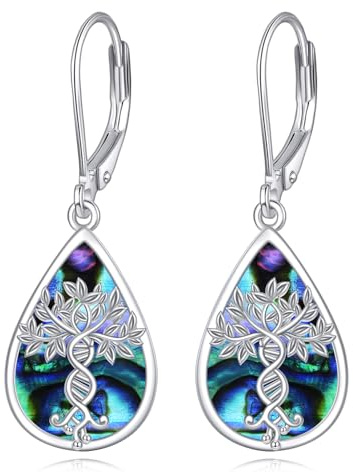 DAYLINLOVE Livets träd örhängen 925 sterlingsilver abalone skal träd Dna örhängen dinglande livets träd smycken gåvor för kvinnor, Sterlingsilver, Ingen ädelsten