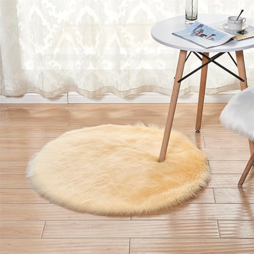 Lifup Hochflor Teppich Wohnzimmer rutschfest Fellteppich Rund, Kunstfell Teppich, Shaggy Flauschig Weich Modern Einfarbig für Esszimmer Kinderzimmer Deko Gelb 180 x 180 cm