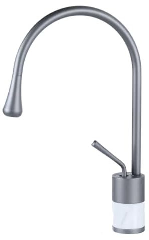 Rubinetto per lavabo in marmo Finitura in oro di lusso Design a foro singolo Miscelatore per acqua calda e fredda per lavabo da bagno Elegante lavabo da appoggio in marmo grigio e bianco
