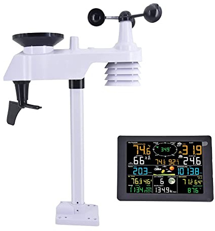 Home Weather Station, Solar Powered Anemometer, Self-Emptying Rain Gauge and Outdoor Thermometer&Hygrometer Sensor, APP Remote Monitoring and Alerts