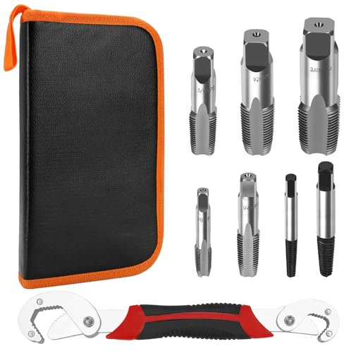 Juego de 8 piezas de machos de roscar para tubos NPT 1/8'' 1/4'' 3/8'' 1/2'' 3/4'' pulgadas NPT extractores de tornillos y llaves universales, un juego de machos de roscar manuales especiales.