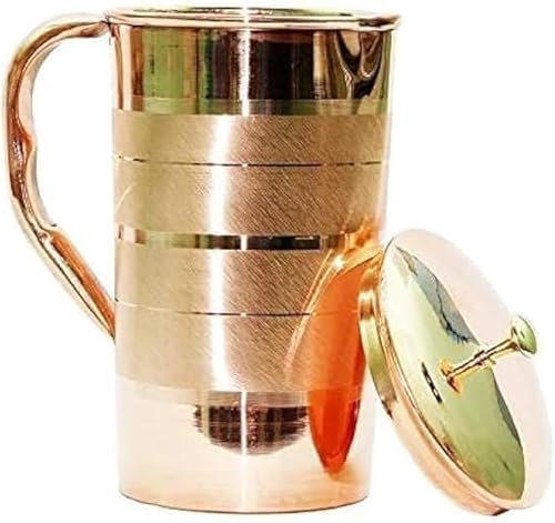 Silver Touch Designed Pure Copper Water Jug With Lid Drinking Water Storage Pitcher For Home, Office And Tour & Travel- Pack Of 1 Copper Jug (2000 ML)