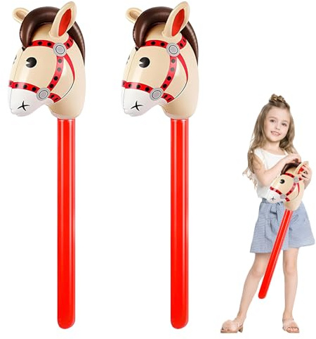 SUPRROW 2 Stück Hobby Horse,Steckenpferd Aufblasbarer Pony Stab,Hors Bastelset Hobbyhorse,Horsing Pferd Pferdekopf,für Kinde Dekoration Cowboy Thematische Party Deko