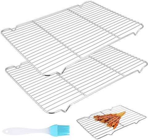 2 Pz Griglia di Raffreddamento in Acciaio Inox, 30x20cm Griglie di Raffreddamento,griglia di Raffreddamento per arrosti, per Cottura di Torte Pane Arrostire + Spazzola