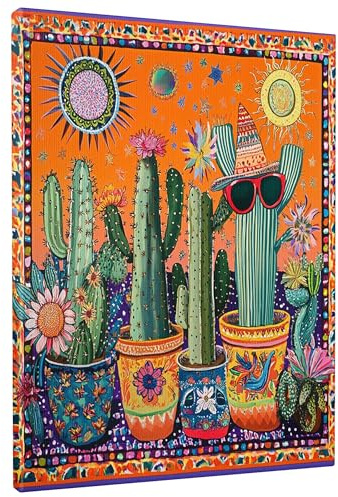 1 Piece Mexican Western Cactus Canvas Prints Wall Art 16 * 20, Aesthetic Hippie Succulent Vertical Wall Art for Living Room Bedroom, Small Large Tropical Bathroom Decor Women Men