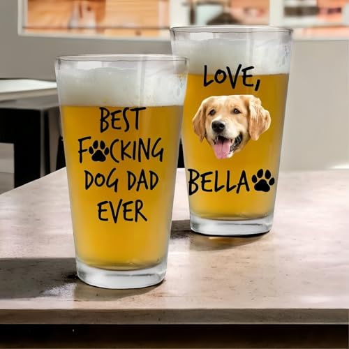 Drawelry Personalisiert Foto Bier Gläser mit Bild Name Text Drucken Glasbecher 570ml Trinkgläser Bierglas Vatertag Geburtstag Geschenke für Männer Papa, Großvater, Ehemann, Freund (A5)