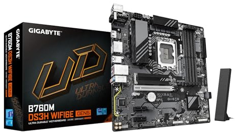 GIGABYTE B760M DS3H WIFI6E GEN5 Motherboard - Supports Intel Core 14th Gen CPUs, 6+2+1 Phases Digital VRM, up to 5600MHz DDR5, 2xPCIe 4.0 M.2, Wi-Fi 6E, 2.5GbE LAN, USB 3.2 Gen2