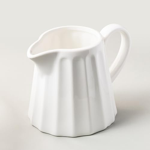 YHOJOY Ceramic Creamer Pitcher,17 Oz Coffee Creamer Container with Handle, Small Milk Pitcher Pourer for Sauces, Salad, White