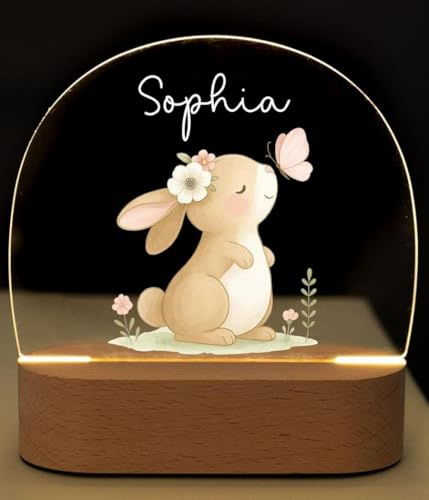 Bärenfreunde personalisiertes Nachtlicht für Babys, Nachttischlampe für Kinderzimmer, Babyzimmer, Nachttisch optional mit Akku und Fernbedienung als Geschenk für Kinder (Hase Schmetterling Nase)
