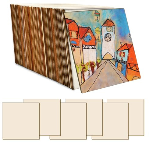 SOSMAR 32 Stück Holzscheiben 10cm Quadratische Holzplatten zum Basteln, Untersetzer Holz Sperrholzplatte für Brandmalerei, Laubsägen, Malen, Beschriften (Quadratisch/10cm x 2mm)