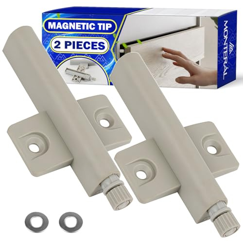 2 Piezas Cierre Push to Open de Mueble con Punta Magnética | Cierre Amortiguado Puerta de Color Gris - Garantía de 10 Años - MONTERAL