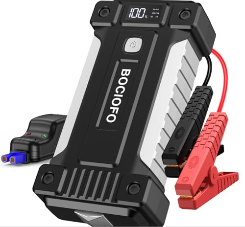 BOCIOFO Starthilfe Powerbank, Auto Starthilfe Powerbank 12V (Bis zu 7L Benzin/5.5L Diesel), Booster Auto Starthilfe mit Starthilfekabel USB Schnellladung 3.0
