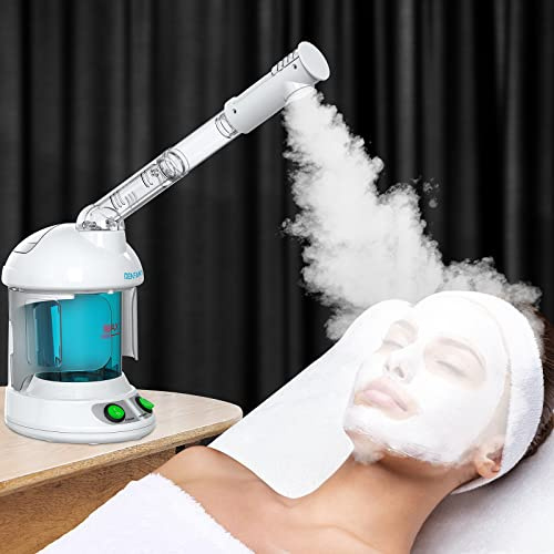 Facial Steamer - Nano Ionic Face Steamer with Extendable 360° Rotating Arm - Portable Facial Steamer for Personal Care at Home or Salon (Blue)