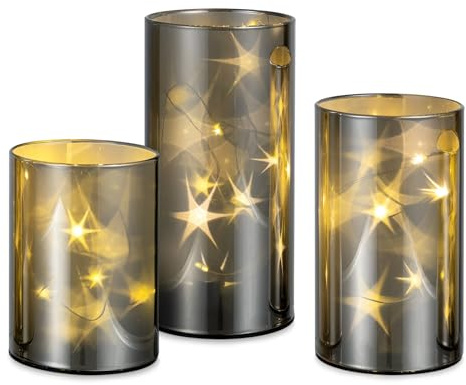 Staymoment LED Kerze Deko Weihnachtsdeko: 3er Set LED Kerzen mit Timerfunktion Tischdeko Weihnachtsdekoration Weihnachtsbeleuchtung Fensterbank Wohnzimmer Dekoration Sterne Weihnachten Deko Innen