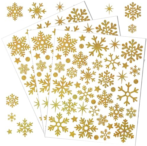 MORAINJAY 132 Weihnachten Goldene Schneeflocken Aufkleber Wasserdichte Vinyl-Aufkleber Einfach Abziehbar&Rückstandslos für Fensteraufkleber und Winterumschläge,Karten,Geschenke Dekoration