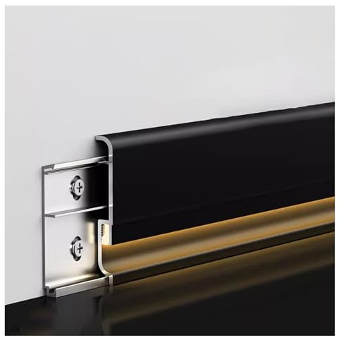 canal LED à montage mural pour coin mural Plinthe en aluminium avec bandeau LED, H 60 mm/2,35 pouces Protection murale sans joint pour cuisine, salle de bain, bureau et couloir(Black,10PACK)