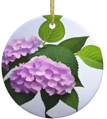 Christmas Ceramic Round Pendant Hanging - 2.9 in YYHHAOFA Branched Hydrangea Printed Decoration Smooth