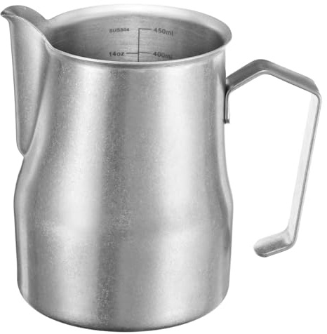 QUARKZMAN Jarra Para Espumar Leche 15.2 Oz / 450ml Taza Espumadora De Acero Inoxidable Con Escala Para Vaporizar Leche Accesorios Para Café Latte Arte Cappuccino Espresso Color Plata Mate