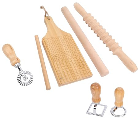 TIKATARER Kit de Fabrication de Pâtes en Bois Multifonctionnel, Machine à Boulettes en Acier Inoxydable avec Prise Confortable, Idéal pour la Cuisine Maison, la Cuisson de Pâtes, Boulettes et Biscuits