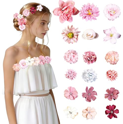 18 Piezas Flores Hawaianas Pelo Horquillas, Flor Artificial Pinzas De Seda Bohemio, Pinza Pelo Flor Mujer Niña, Crea Looks Para Playa, Fiesta Y Boda (Rosa Y Morado)