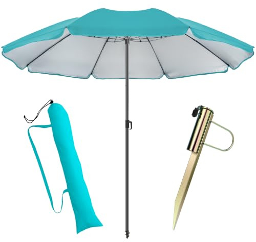 Menz Sonnenschirm Strand Ø 180 cm mit Rasendorn 3-in-1 SET, Türkis