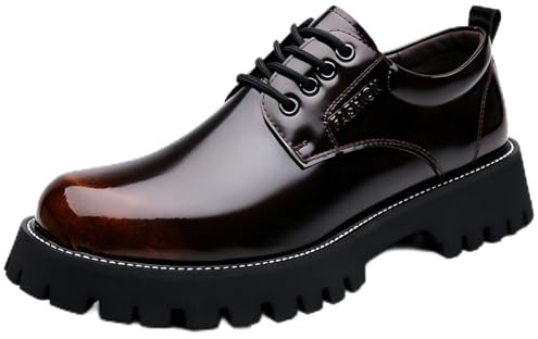 Moudn Chaussures Derby Homme en Cuir Marron Brillant - Semelle Épaisse Crantée - Élégantes et Confortables - Idéales Bureau et Soirée