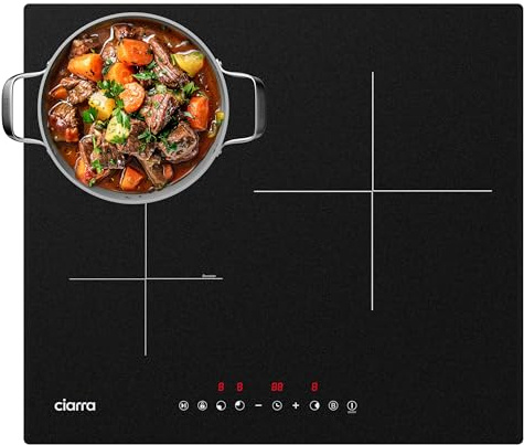 Ciarra Piano Cottura Induzione 3 Fuochi 6200W Funzione Boost | Limitatore Potenza, Funzione Pausa, Timer, Blocco Bambini, Ideale per la Cucina di Famiglia