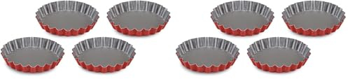 Guardini, Set de 4 moules à tarte Ø 12 cm, Acier avec revêtement antiadhésif, Rouge et Gris, Fabriqué en Italie, Ligne Rossana, Petit (Lot de 2)