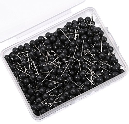 500 Pack Map Push Pins Bulk 1/8 Inch Black Map Tacks Traveling Bulletin Board Supplies Small Round Head Push Pins Thumb Tacks for Travel Picture Photo Wall DIY Craft Home School Office
