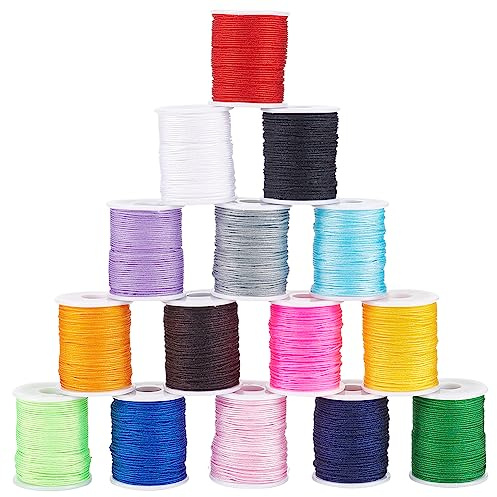PH PandaHall 15 Colori Filo di Nylon Colorato 0.8mm Filo Nylon per Braccialetti, Corda Macrame per Perline Collana Bracciale Gioielli Lavori a Macramè Artigianato Fai Da Te, 10m/Rotolo