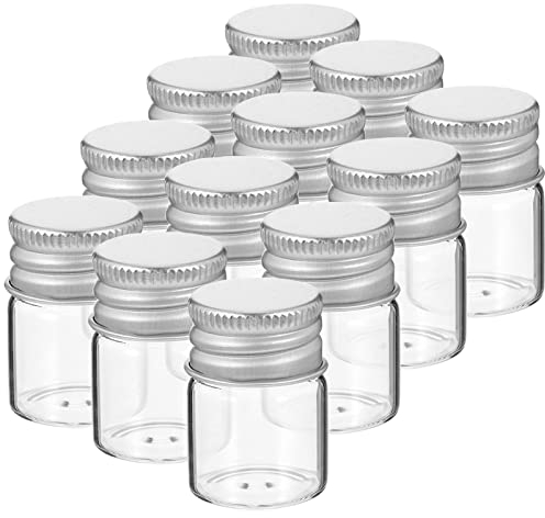 VOSAREA 12 mini bottiglie di vetro con coperchio da 5 ml, piccole fiale trasparenti da riempire, bottiglie di vetro con tappo a vite, bottiglie vuote in vetro per conservare matrimoni