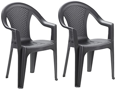 FineHome 2er Set Gartenstühle Stapelstuhl Gartenstuhl Bistrostuhl Gartensessel stapelbar Rattan-Optik Kunststoff Gartenmöbel Anthrazit