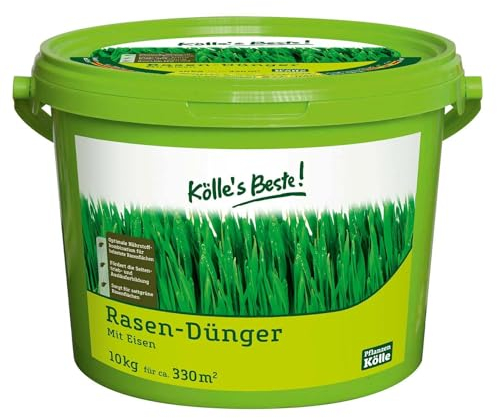 Kölle's Beste Rasendünger mit Eisen für einen prächtig grünen und dichten Rasen, praktisches Granulat, für alle Rasensorten geeignet, zur Düngung vom Frühjahr bis Herbst, 10 kg