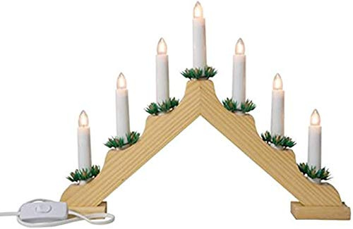 Large Christmas Candle Bridge 7 Bulb Warm Lights Xmas Home Party Window Decoration Indoor Outdoor Ornament V Shaped Arch Mains Powered (Beige)