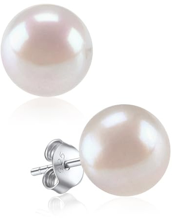 ChicSilver Boucle d'oreille Femme Perles Blanches Grosses 10 mm Clou d'oreilles avec Perle de Culture Boucle d'oreille Cartilage Bijoux Élégant Cadeau Noel pour Fille