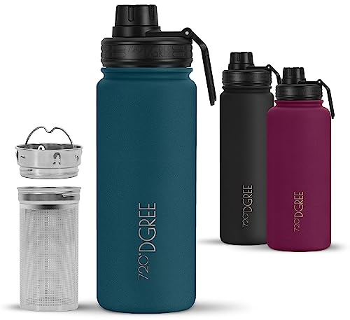 720°DGREE Edelstahl Trinkflasche 530ml “noLimit” - Hält 12h Heiß, 24h Kalt | Mit Teesieb, Fruchteinsatz - Auslaufsicher bei Kohlensäure, BPA-Frei - Thermosflasche für Kinder, Schule, Sport, Outdoor