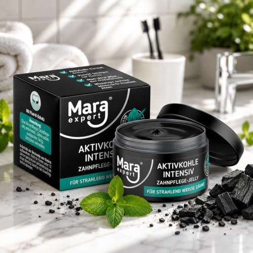 MARA EXPERT Aktivkohle Jelly 50ml | Zahnaufhellung Set | Mit Aloe Vera & Minzgeschmack | Aktivkohle Pulver & Aktivkohle Zahnpasta Alternative